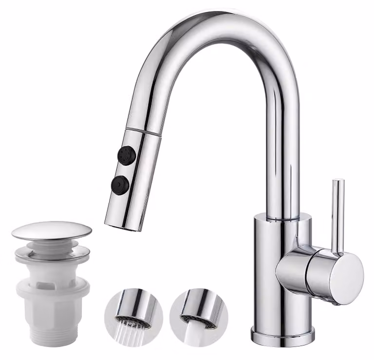 Omgoods - Miscelatore per lavabo da bagno moderno, finitura cromata