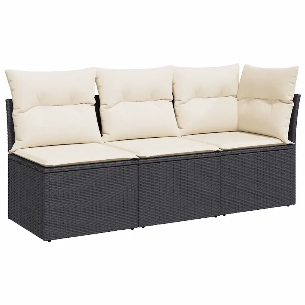 Divano da Giardino a 3 Posti vidaXL in Polyrattan Nero con Cuscini Imbottiti e Rivestimenti Rimovibili – 2