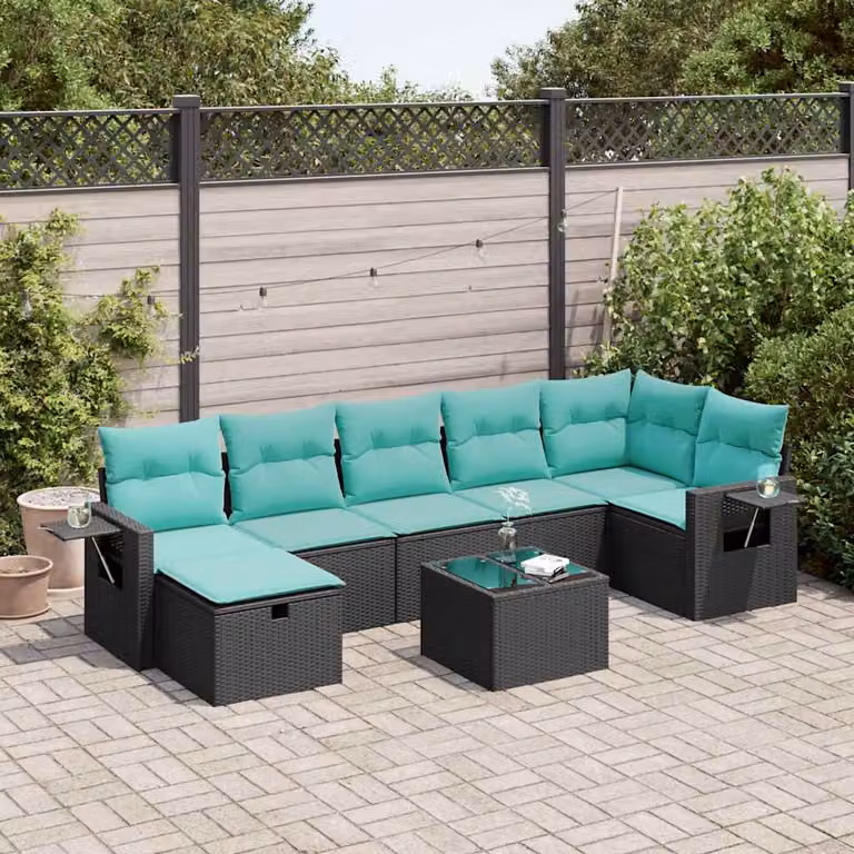 Set Divani da Giardino vidaXL a Forma di L con 8 Pezzi, Polyrattan e Cuscini, Nero