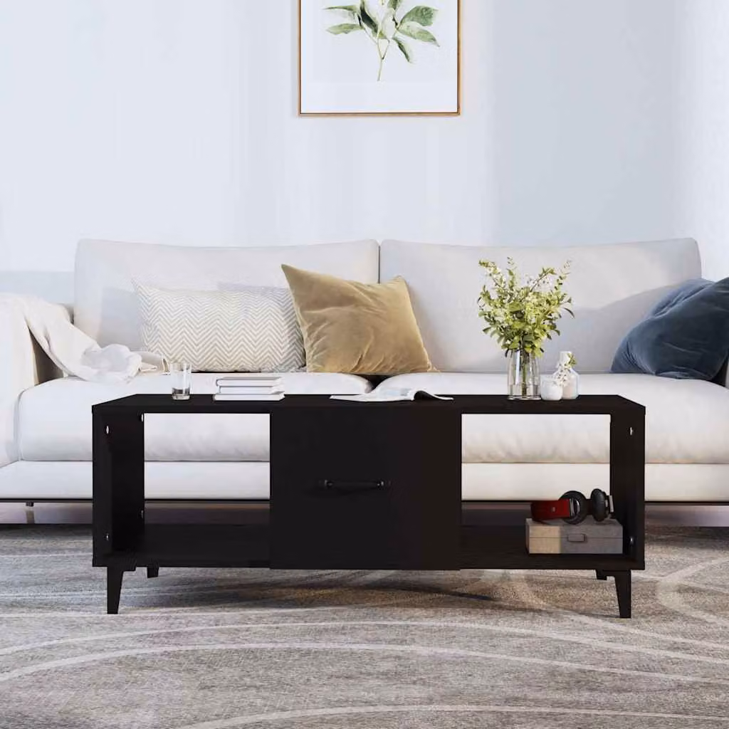 vidaXL Tavolino da Salotto Nero in Legno e Metallo L: 102 cm, P: 50 cm, H: 40 cm