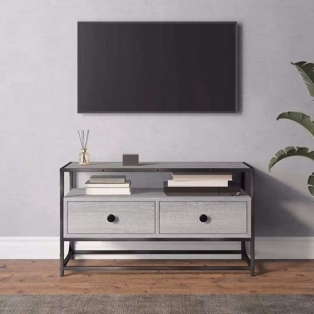 vidaXL Mobile Porta TV Moderno in Legno e Metallo, Grigio, L 80 x P 35 x H 45 cm