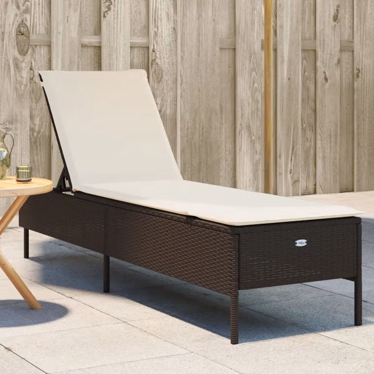 vidaXL Lettino Prendisole in Polyrattan Marrone con Cuscino Regolabile per Esterno