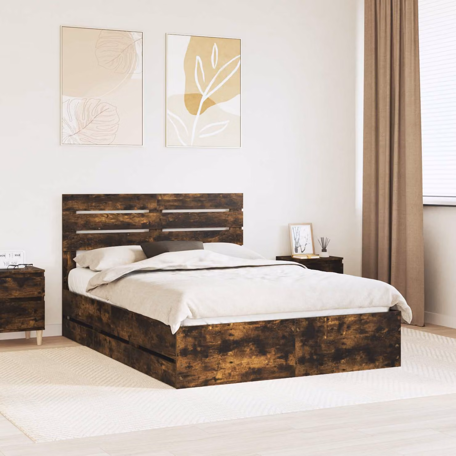 Struttura del letto con cassetto vidaXL in legno Rovere fumé, L 150 x P 200 cm