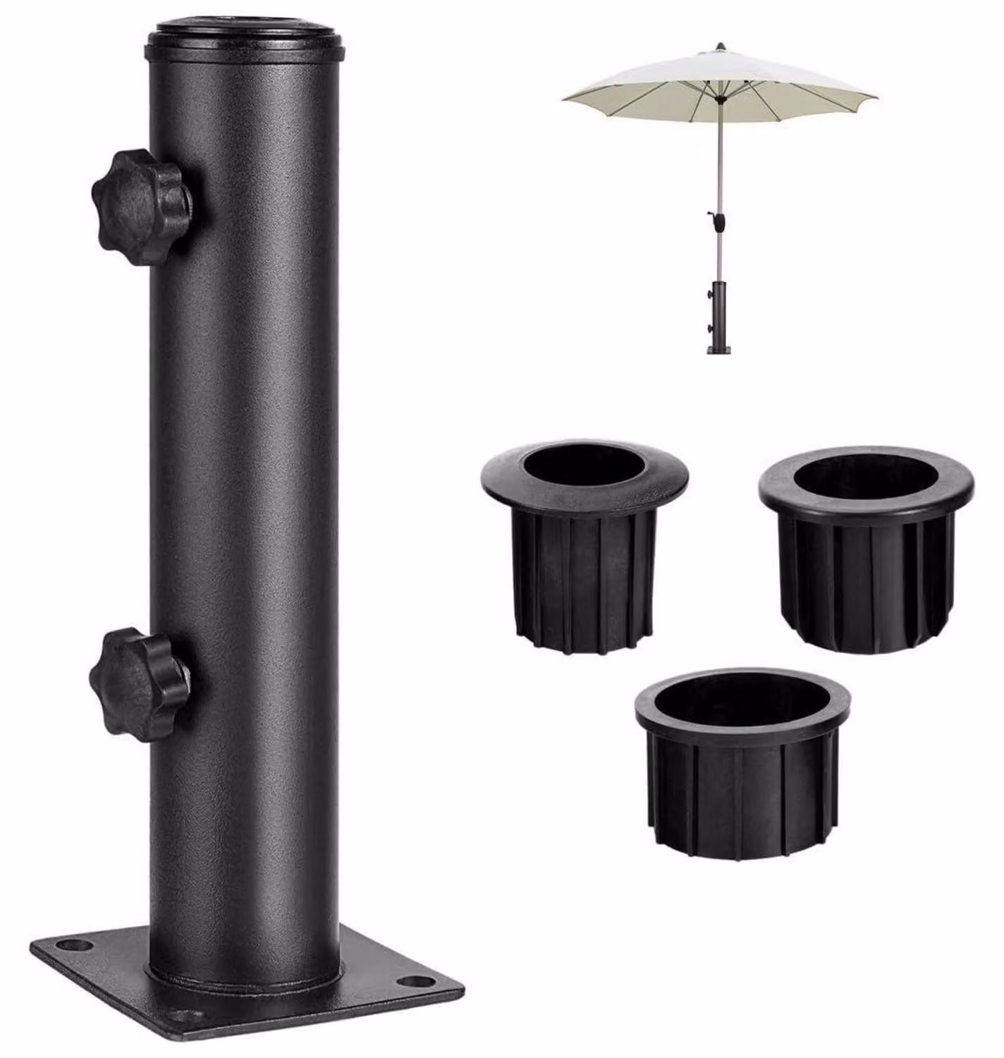 Supporto per ombrellone da giardino con 3 adattatori (48/38/32 mm) per pavimenti in legno, cemento, balconi e terrazze