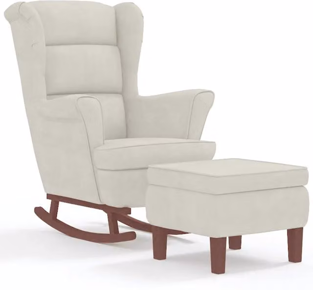 Sedia a dondolo con schienale alto in velluto crema CFW9212560
