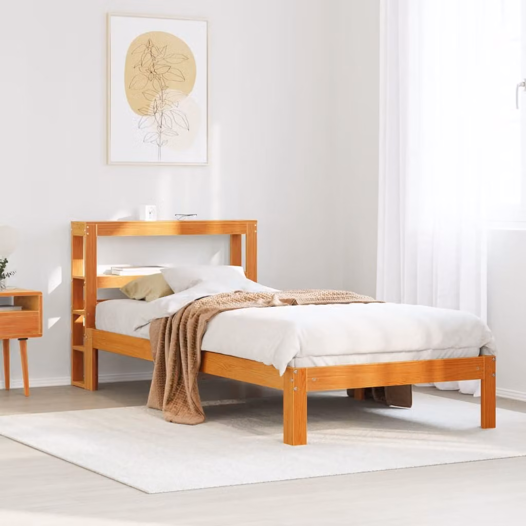 vidaXL Letto in Legno di Pino Rustico Marrone Cera con Scomparti Laterali e Doghe in Legno