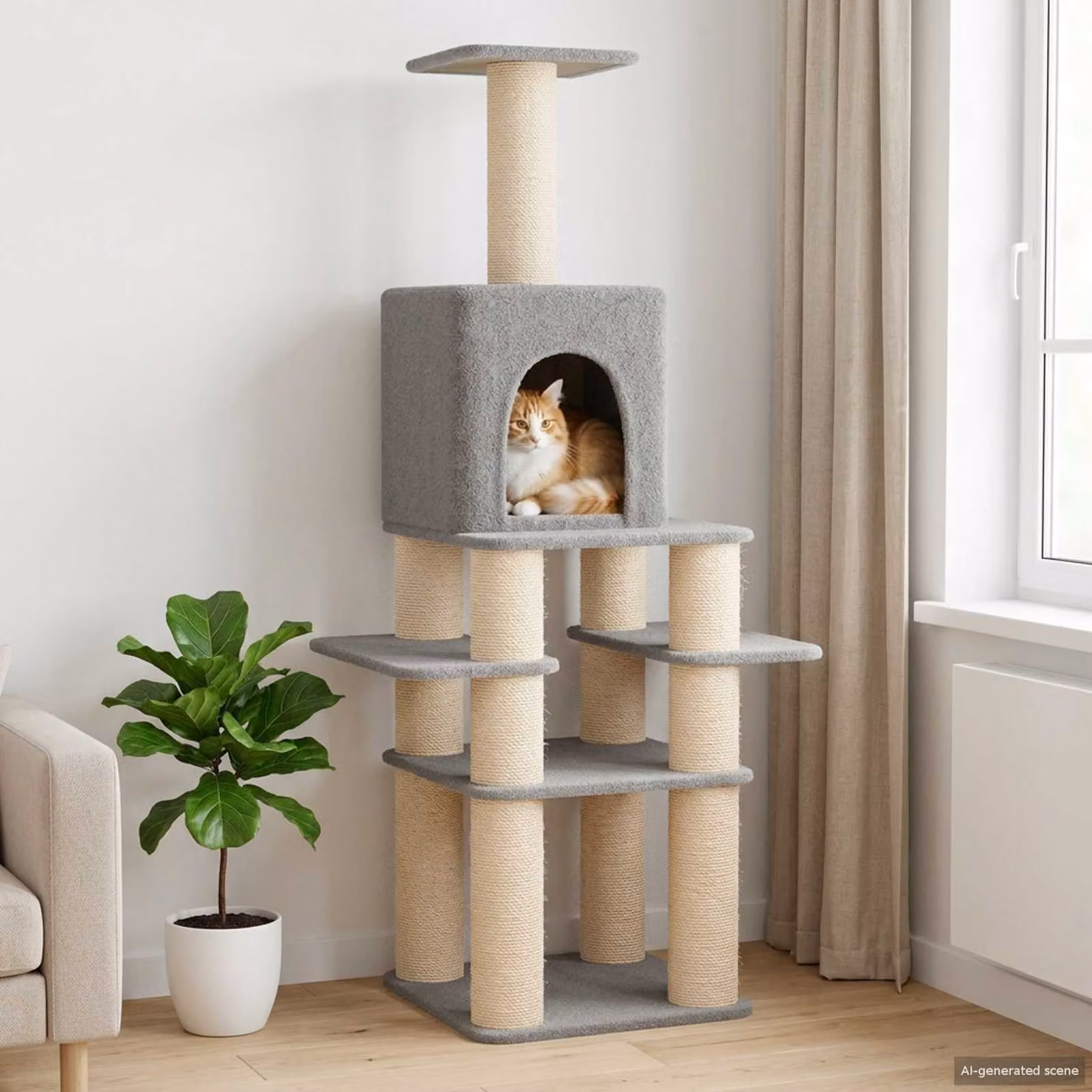 vidaXL Albero per gatti con pali in sisal Grigio Chiaro