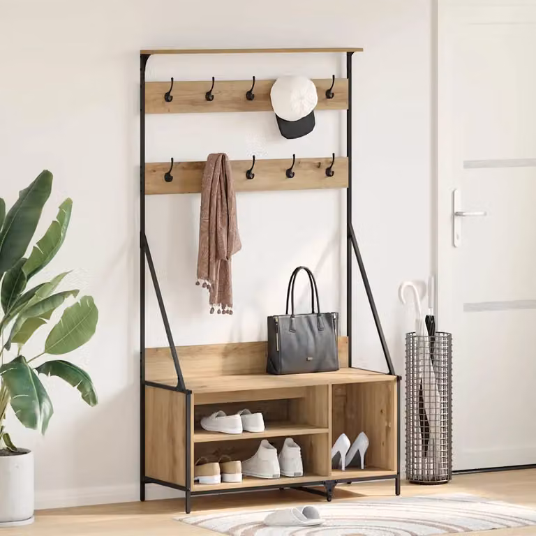 vidaXL Stendibiancheria in legno e metallo stile rustico, Marrone, L: 100 cm, P: 41 cm, H: 184 cm