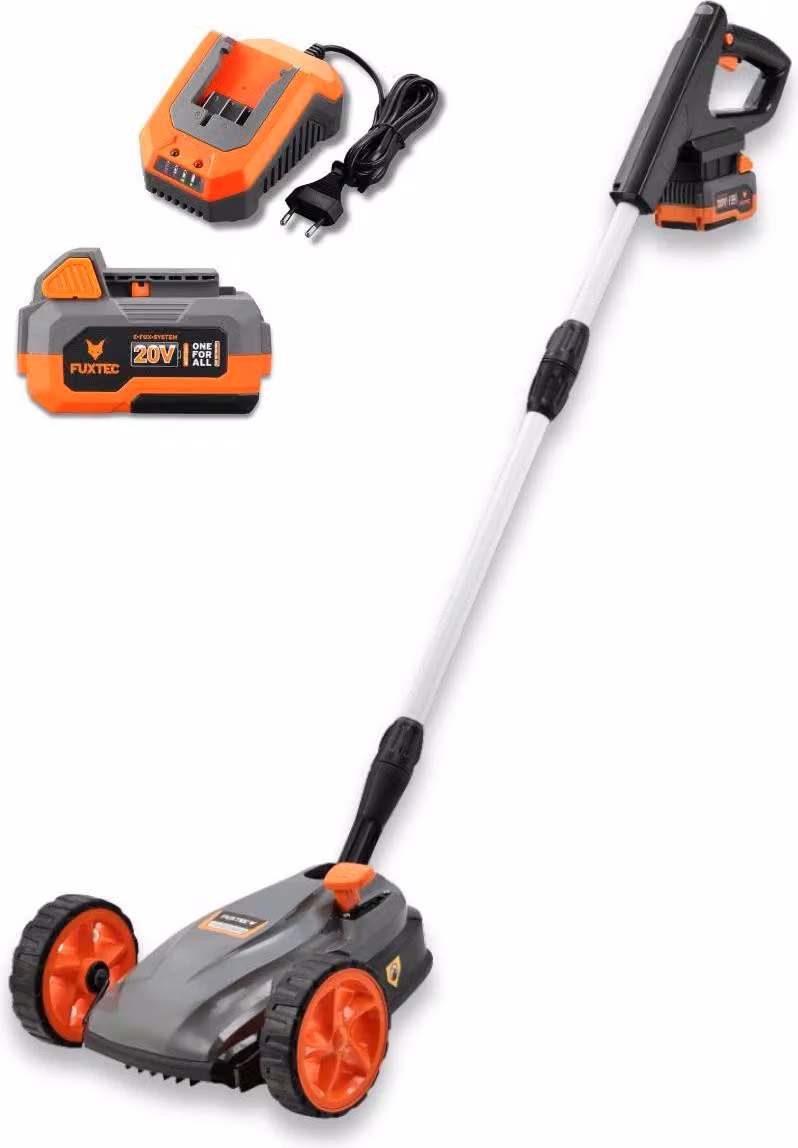 FUXTEC FX-E1RMEH20-SET Tagliaerba a Batteria 20V  Tosaerba Compatto a Una Mano Mulching con Batteria 4Ah e Caricabatterie, Larghezza 22cm, Altezza Regolabile, 300W