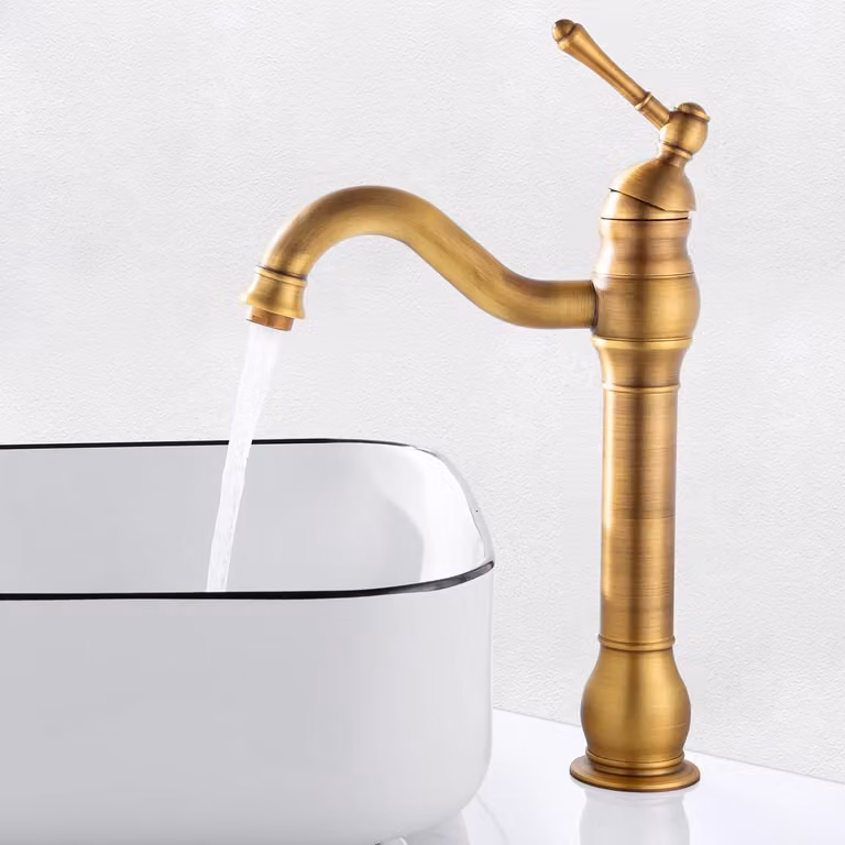 Miscelatore da bagno in ottone anticato, design retrò, girevole a 360°, monocomando, adatto per bagno e cucina