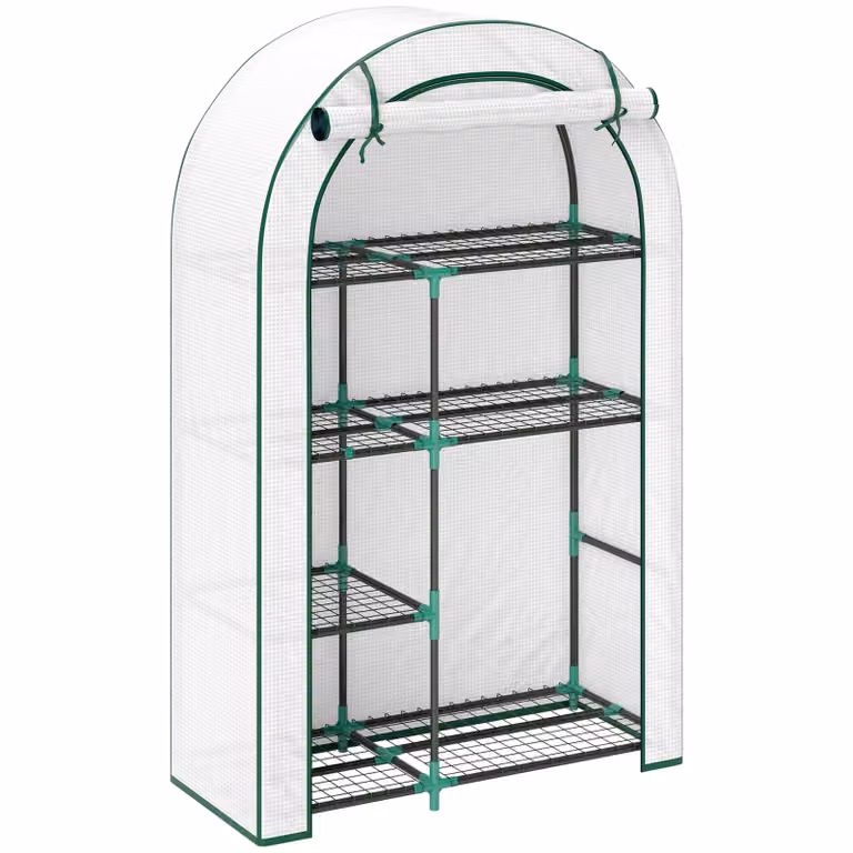Serra Fortuna Lai con porta a tetto arrotondato, ripiani, serra in acciaio resistente all'inverno, serra per balcone, giardino, serra per pomodori 100 x 45 x 160 cm, serra per pomodori, ortaggi, fiori, bianco