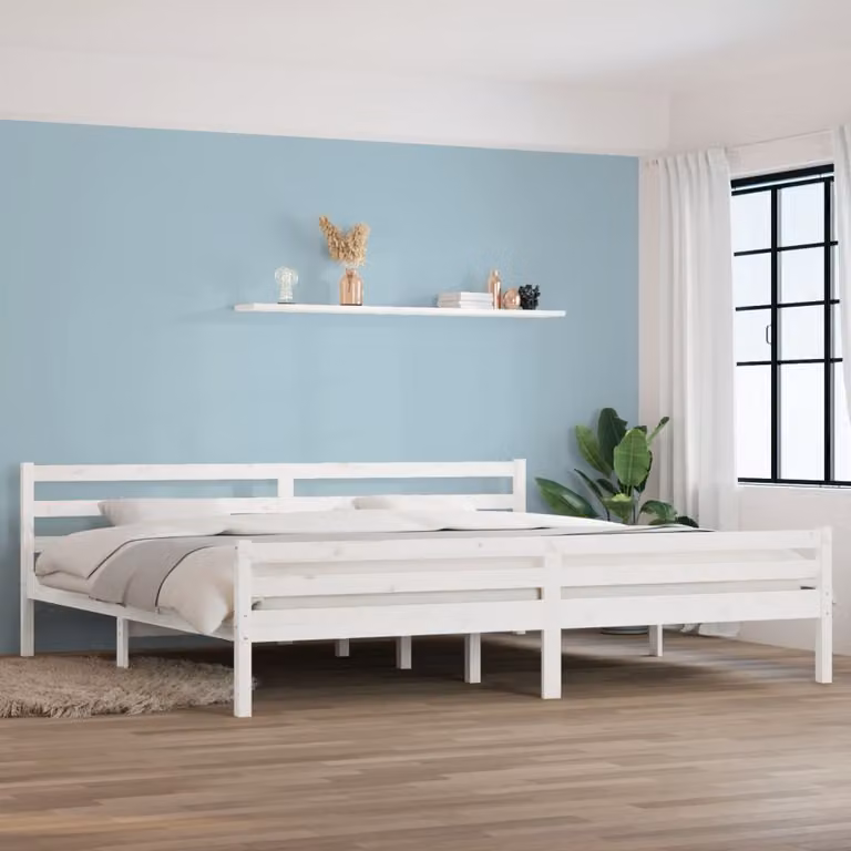 The Living Store Letto in legno massiccio bianco 200x200 cm