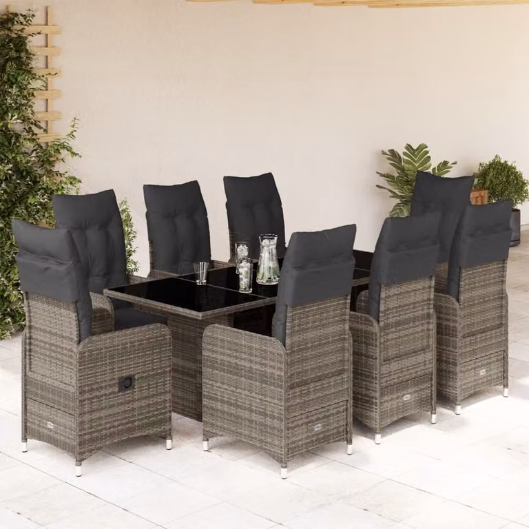 Maison Exclusive - Set da giardino bistrot 9 pezzi con cuscini grigio in polyrattan