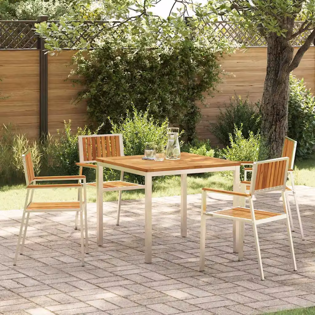 Set da pranzo per esterni vidaXL in legno di acacia e acciaio inossidabile, 5 pezzi, L/P/H: 90 x 90 x 75 cm, colore marrone e argento