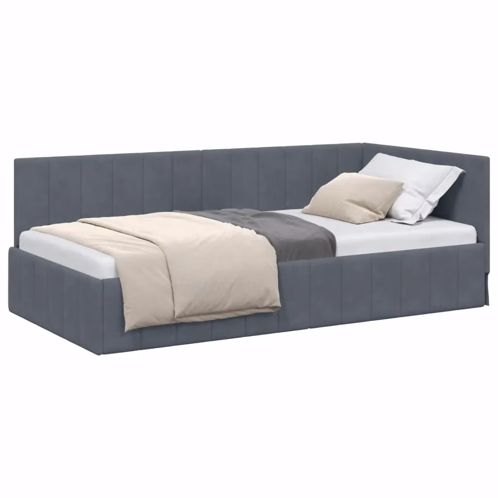 Cornice del letto ad angolo vidaXL in velluto grigio, L/P/H: 200 x 100 x 72 cm – 2