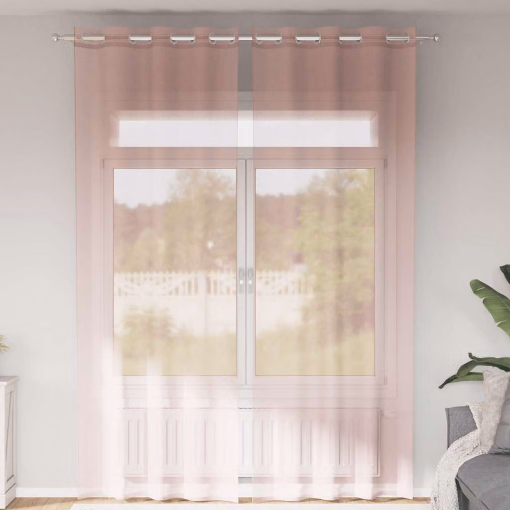 Set di 2 tende in voile semi-trasparenti vidaXL con occhielli, colore rosa chiaro, L: 140 cm, H: 260 cm