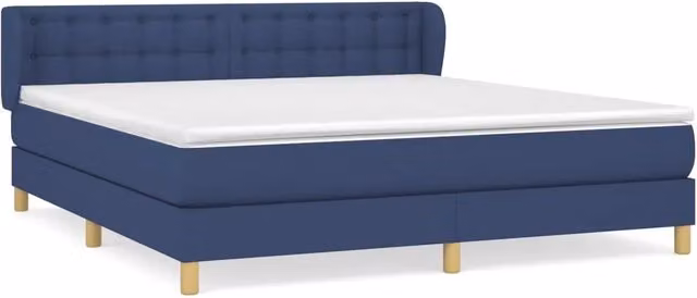 vidaXL Giroletto a Molle con Materasso Blu e Bianco in Tessuto L/P: 160 x 200 cm – 2