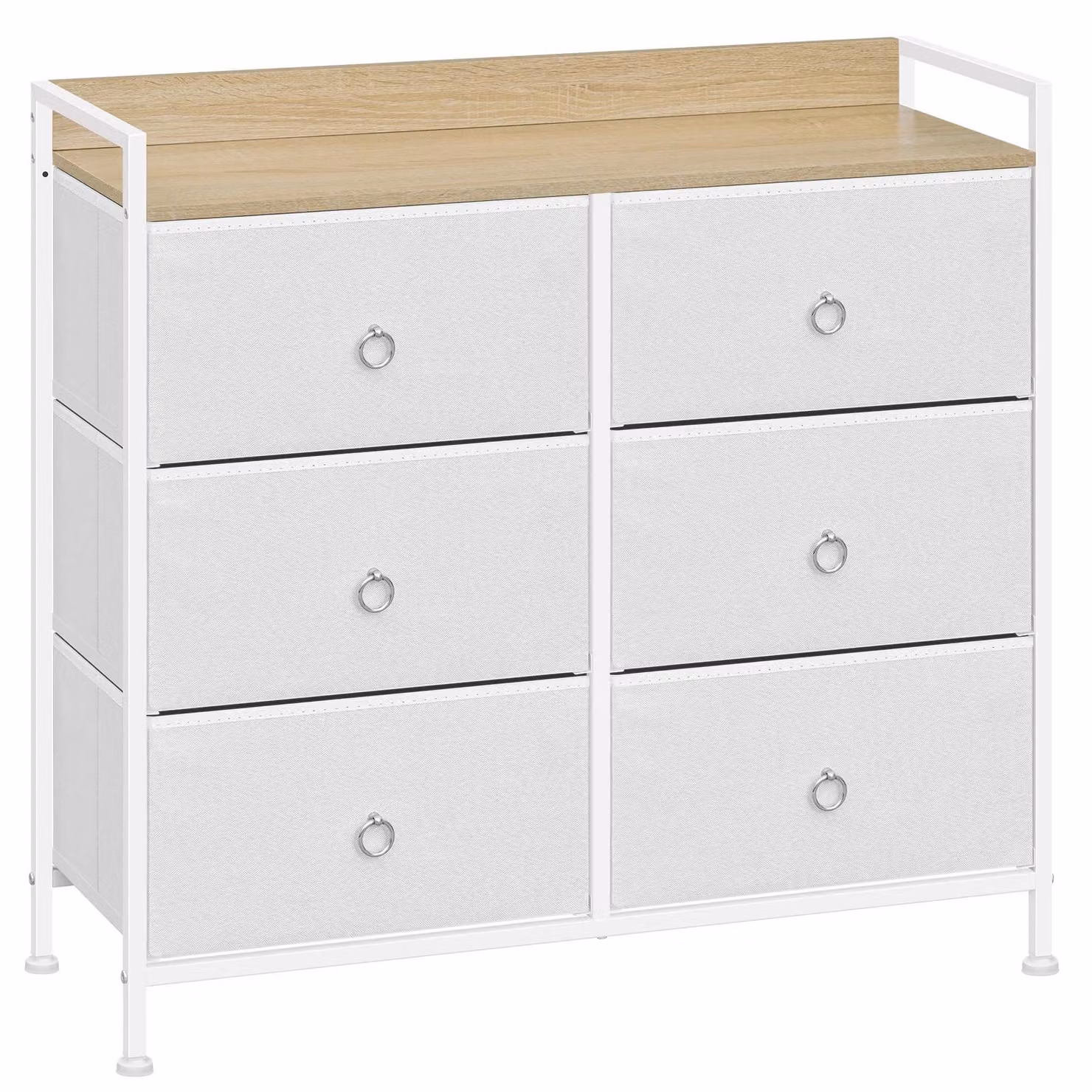 Comodino con 6 cassetti in tessuto – Armadio contenitore – Ideale per il soggiorno – Struttura in metallo – Da montare – Stile moderno – Bianco