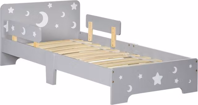 Letto per bambini Minimal con decorazioni stella e luna, colore grigio, L: 143 cm, P: 76 cm, H: 49 cm – 1