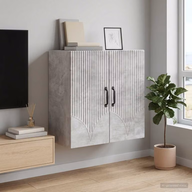 vidaXL Mobiletto a muro grigio in legno e metallo con ante a battente L: 59 cm, P: 31 cm, H: 60 cm