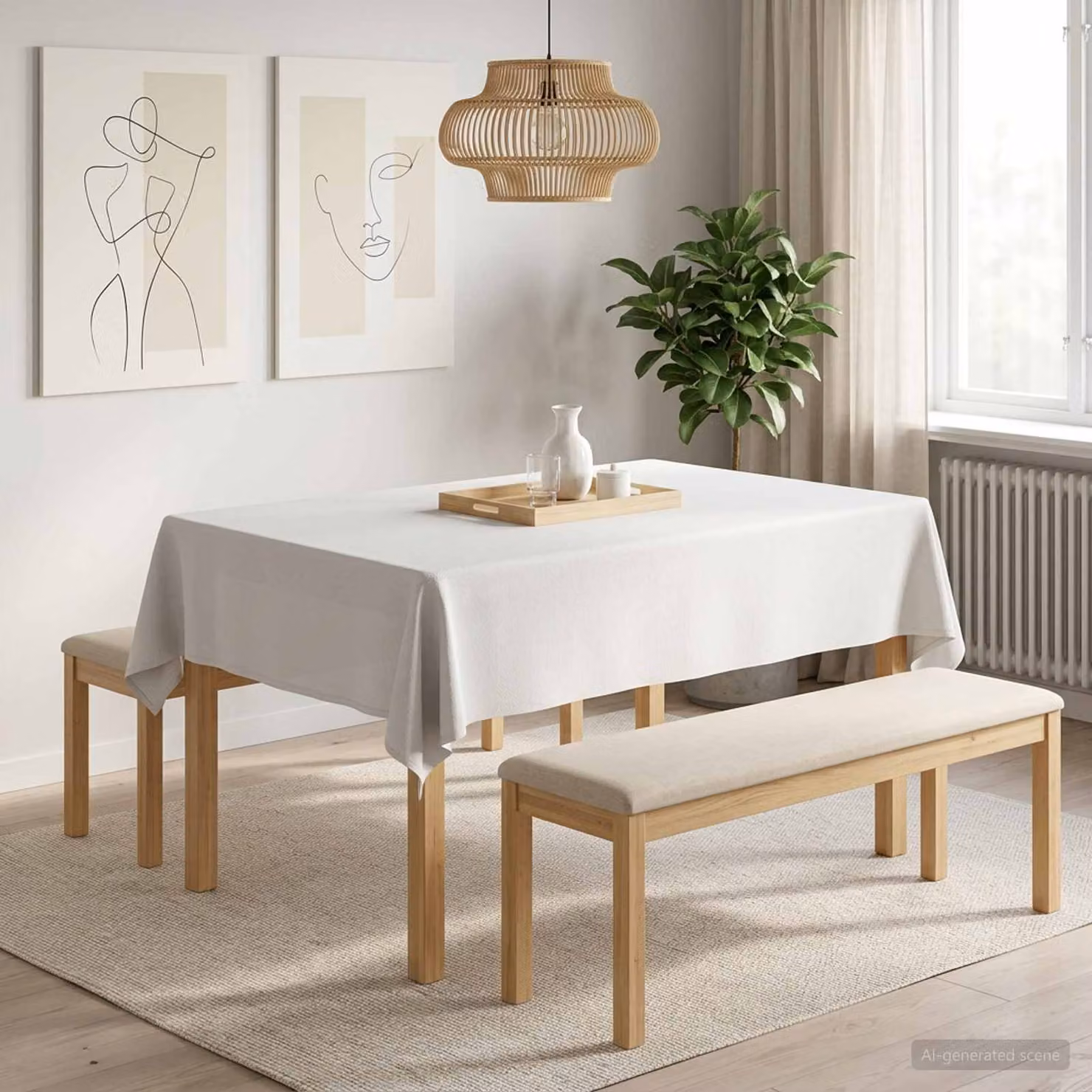 Set di 5 tovaglie rettangolari vidaXL bianche in poliestere, idrorepellenti e lavabili in lavatrice, L: 110 cm x P: 140 cm