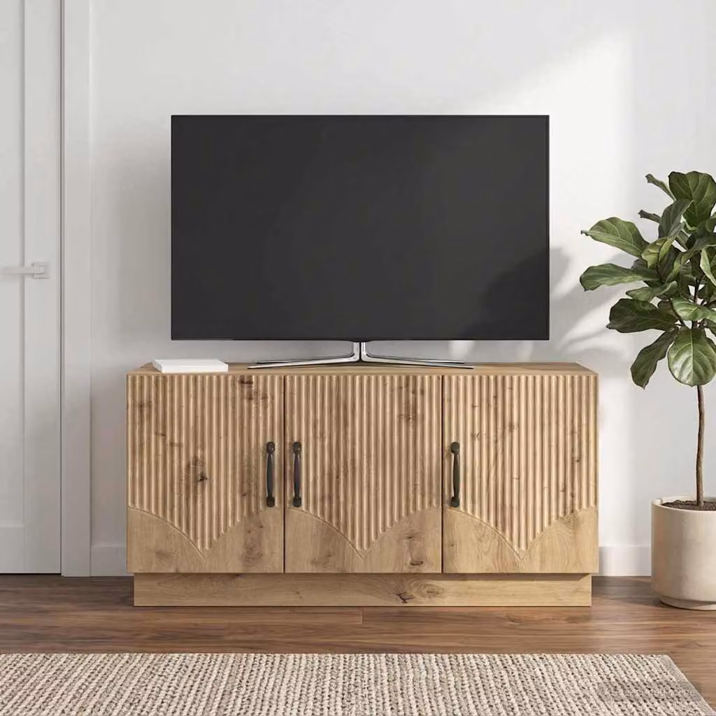 Mobile TV vidaXL moderno in rovere artigianale marrone con ruote L/P/H: 99 x 34,5 x 47 cm