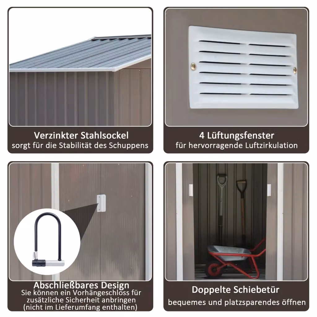 Casa da giardino REDOM in acciaio grigio con 2 porte scorrevoli, L 213 cm x P 130 cm x H 185 cm – 2