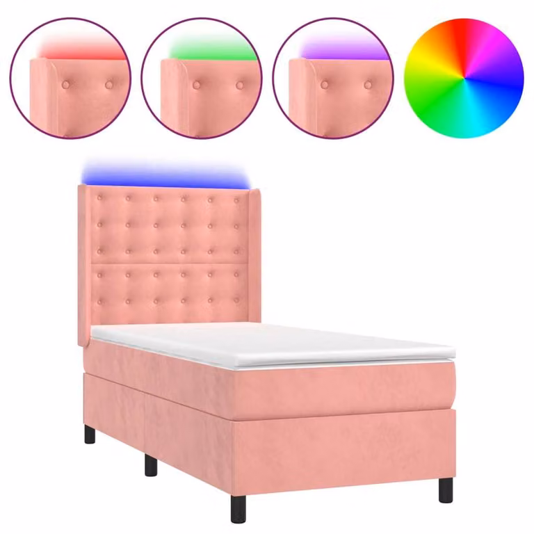 Letto a Molle con Materasso e LED Rosa 90x190 cm in Velluto