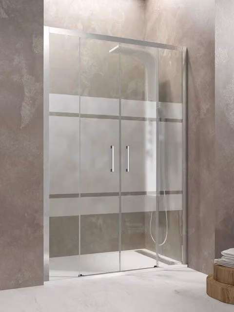 Box doccia frontale AKTUAL 2 fissi + 2 scorrevoli 140 cm (136-142) cromo vetro serigrafato Frost Plus