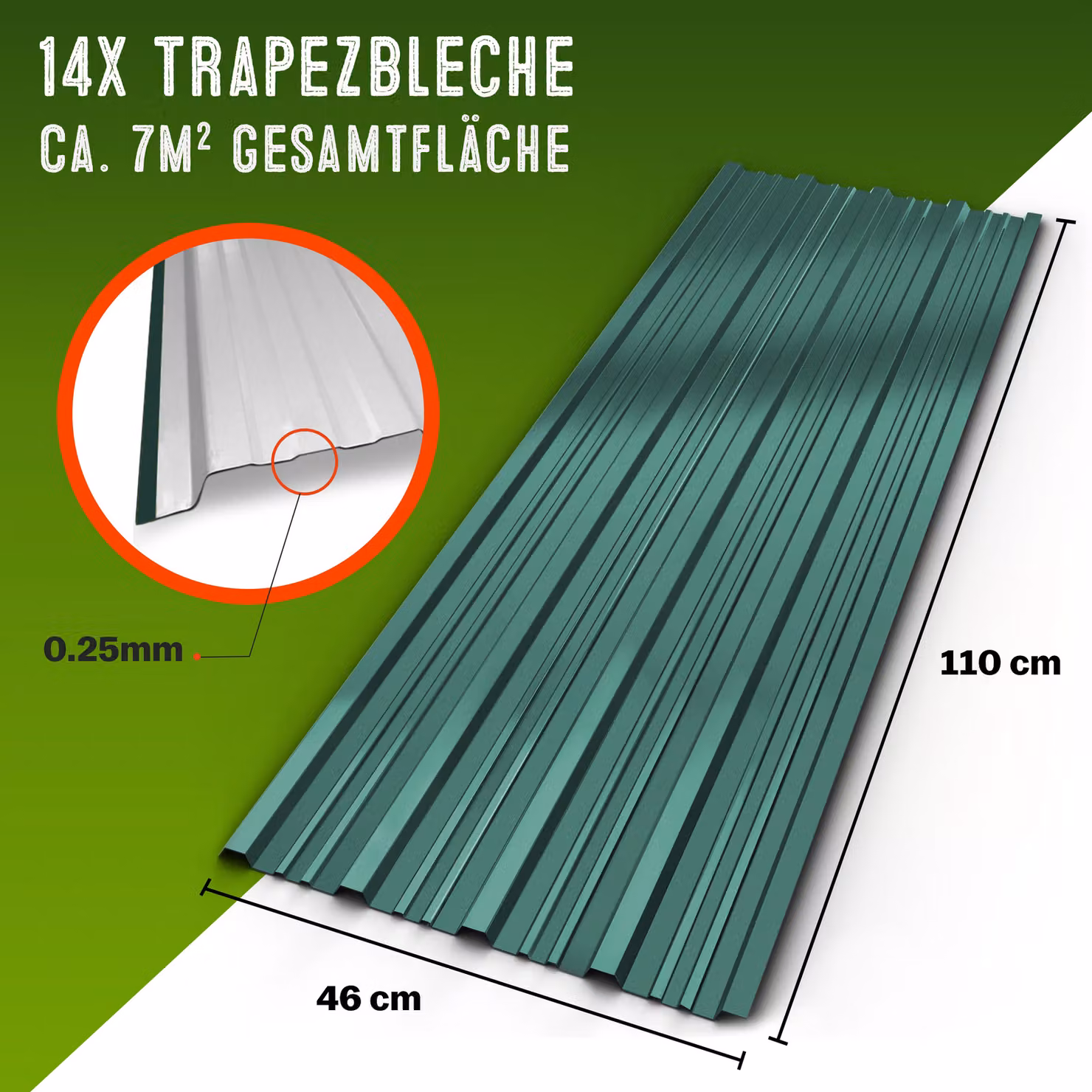 Set da 14 lastre profilate trapezoidali Gardebruk in acciaio zincato colore verde 110x46 cm 7m² – 3