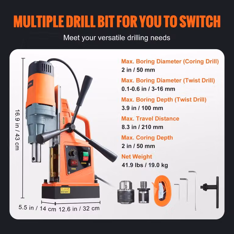 Trapano magnetico - Trapano a nucleo - Pressa per foratura - Trapano elettrico - Trapano per metalli - Potenza: 1550W