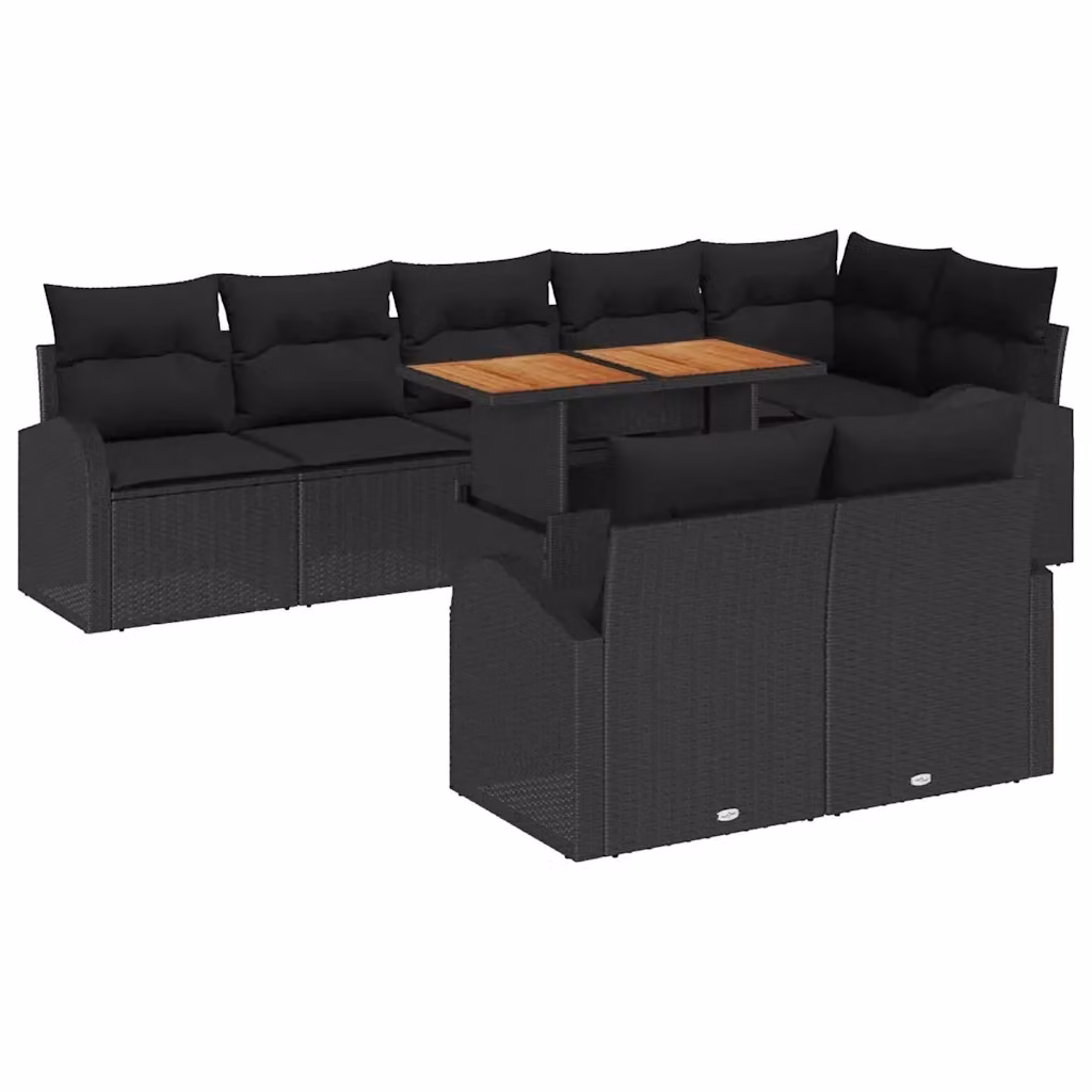 Set Divano da Giardino a L vidaXL in Polyrattan Nero con Cuscini e Tavolino da Esterno – 2