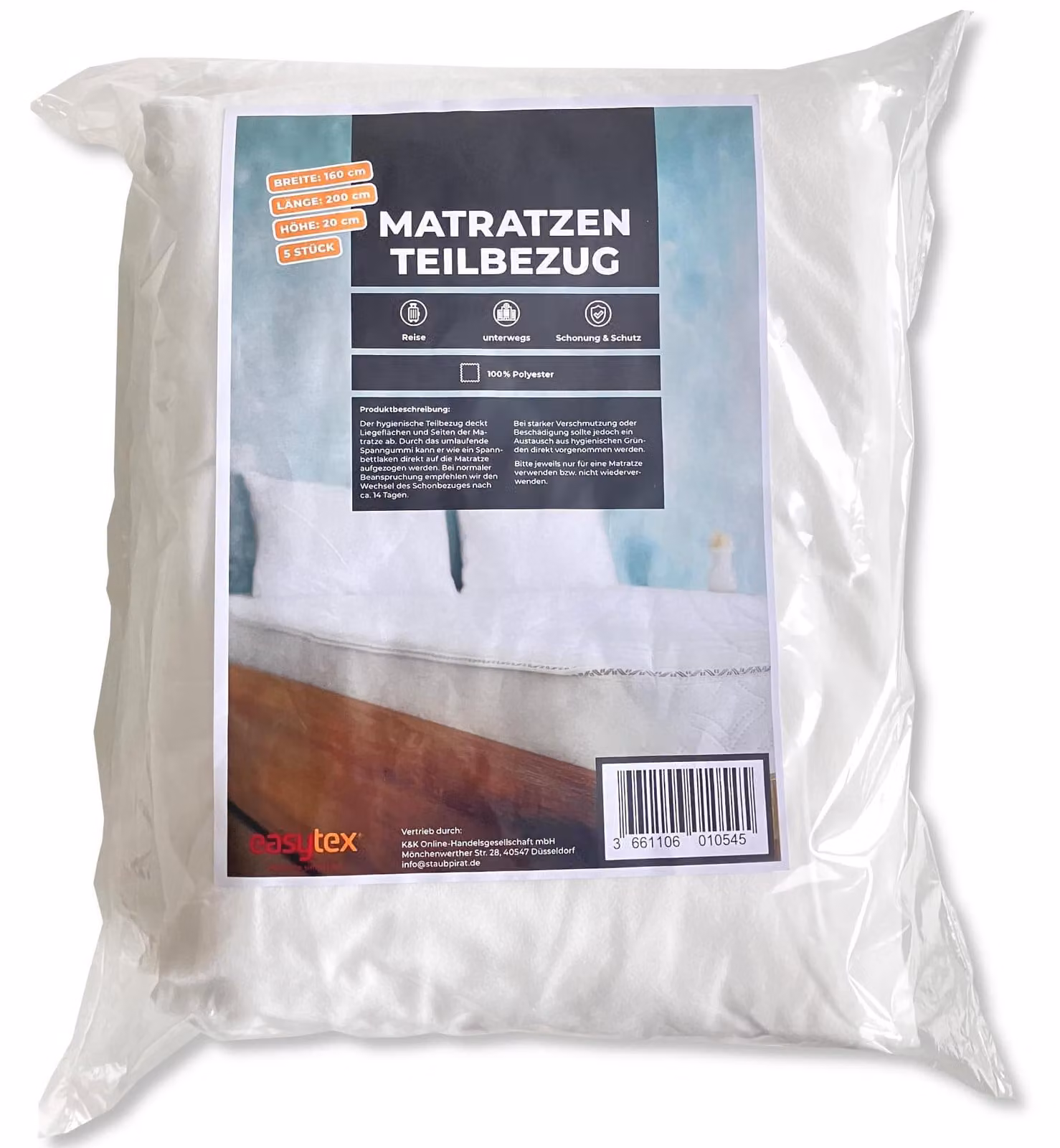 Coprimaterasso impermeabile, 140x190 cm, confezione da 5 pezzi, in poliestere, colore bianco