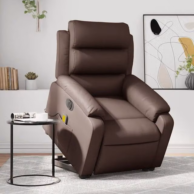 Poltrona Alzapersona Elettrica Reclinabile vidaXL in Similpelle Marrone con Braccioli – 1