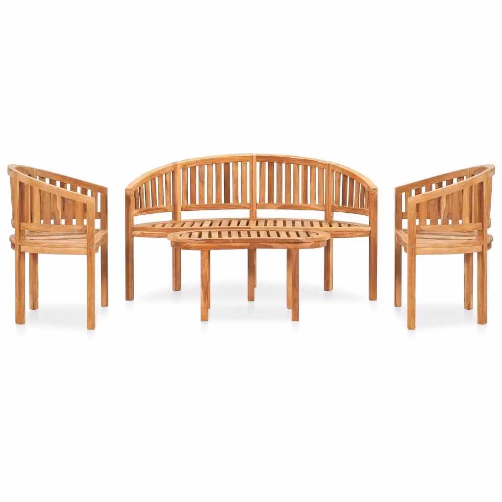 Set Salotto da Giardino 4 pz Design Curvo in Massello di Teak