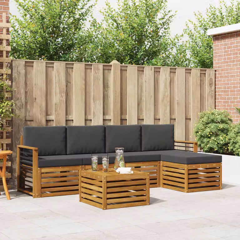 Set di divani da esterno vidaXL a forma di L composto da 6 pezzi in legno di acacia con cuscini, colore beige e antracite