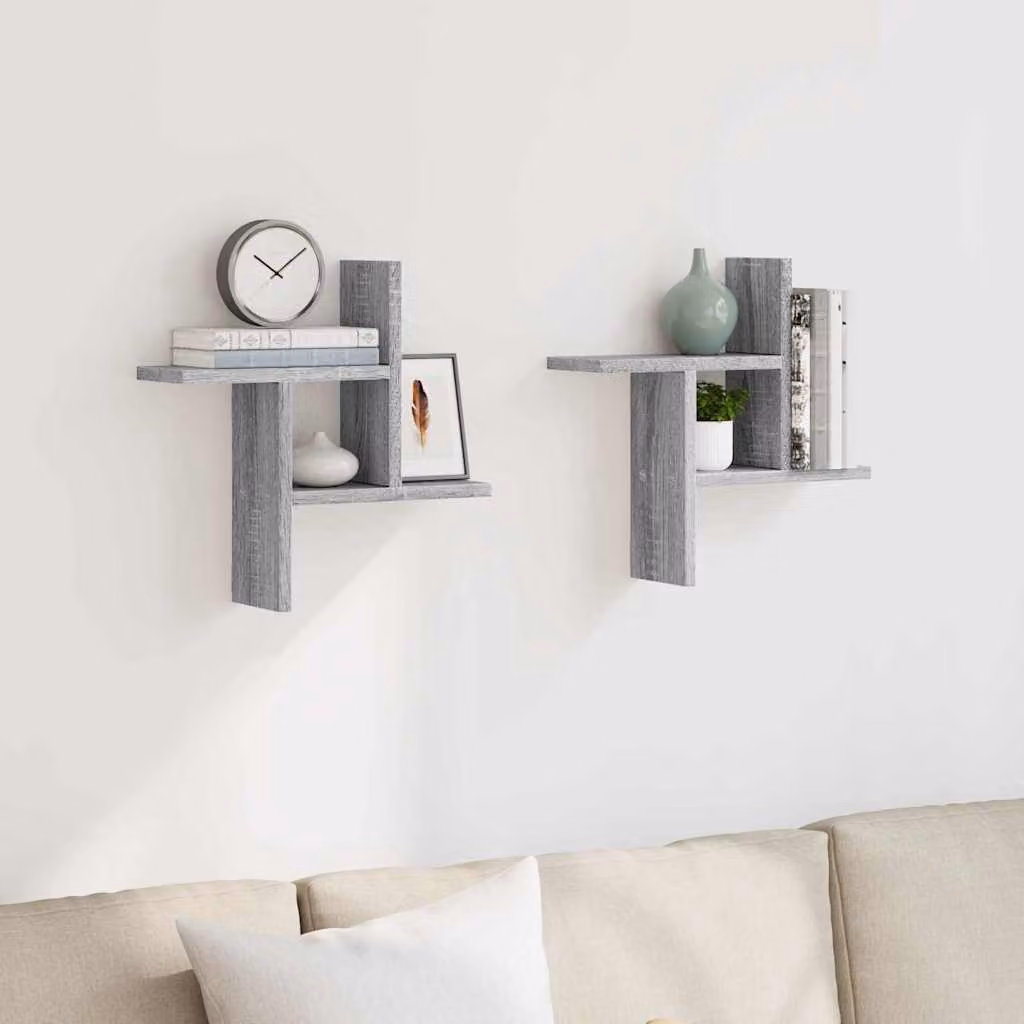Set di 2 mensole a parete vidaXL in MDF Grigio Sonoma, L 38 x P 12 x H 38 cm