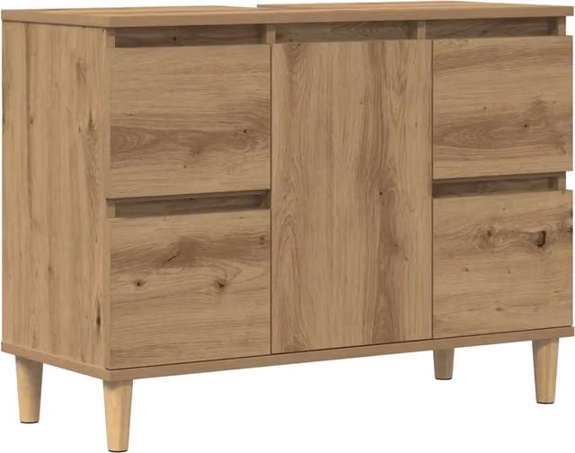 Mobile Lavabo Design In in Legno Multistrato Rovere Marrone con Ante e Cassetti, L: 80 cm, P: 33 cm, H: 60 cm – 1