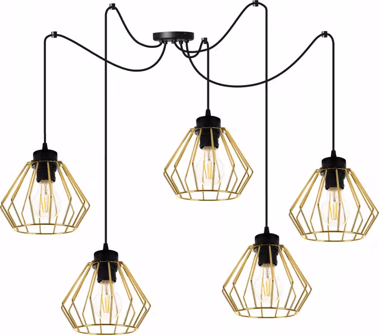 Light-Home Spider Santos sospensione - Lampada da soffitto industriale - Lampada a sospensione in metallo - 5 lampadine, nero e oro