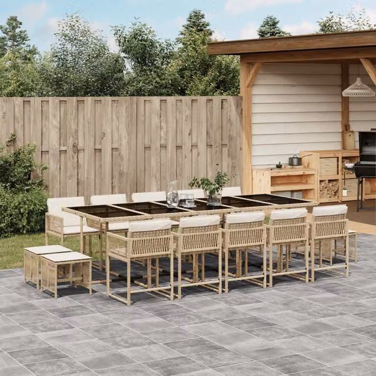 Maison Exclusive - Set da Pranzo da Giardino 15 pz con Cuscini Beige in Polyrattan
