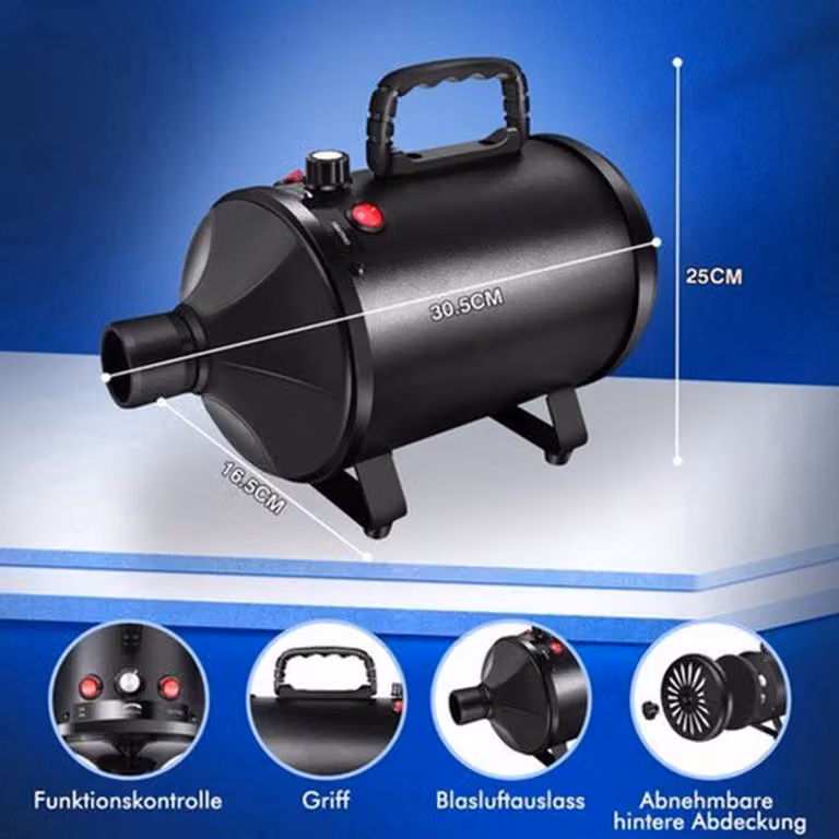 Asciugacapelli per animali domestici - 2800 W - 2 temperature - velocità regolabile - nero - per cani e gatti
