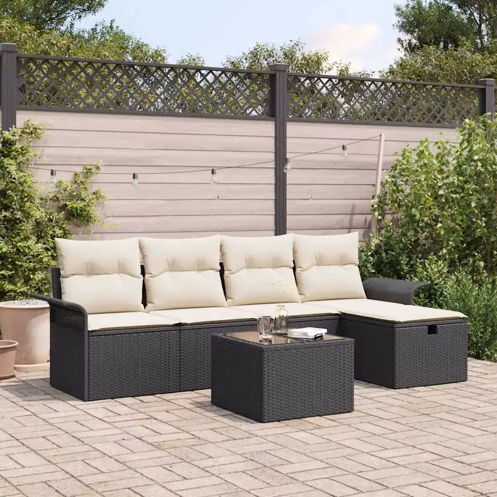 Set Divano da Giardino a L vidaXL in Poly Rattan con Cuscini e Tavolino da 6 Pezzi – 1