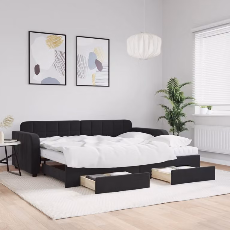 vidaXL Divano Letto Estraibile in Velluto Nero con Cassetti L/P/H: 90 x 200 cm