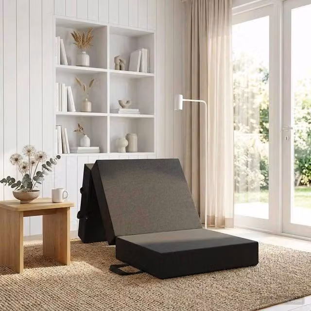 Divano Letto Pieghevole vidaXL Grigio con Rivestimento in Tessuto e Imbottitura in Schiuma L: 90 cm, P: 63 cm, H: 45 cm – 1