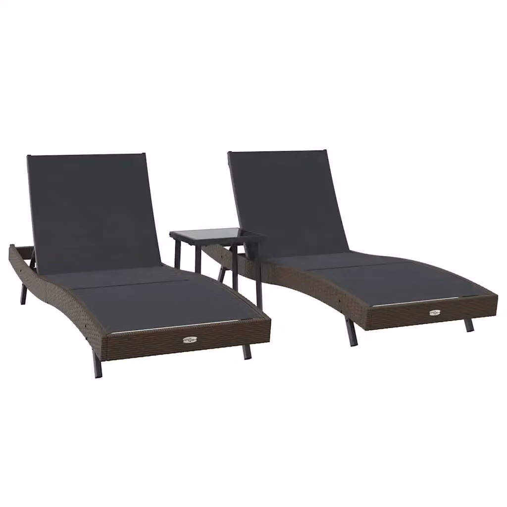 Set di 3 lettini da sole vidaXL in polyrattan marrone con poggiatesta regolabile L: 197 cm, P: 70 cm, H: 82 cm – 2