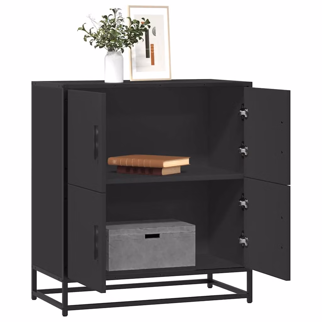 Credenza stile industrial vidaXL in legno e metallo, colore nero, L 68 cm x P 35 cm x H 76 cm