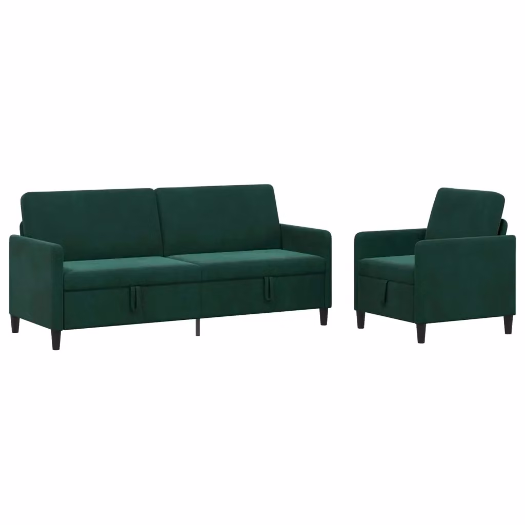 Set di divani moderni vidaXL composto da divano a 3 posti e poltrona con seduta sollevabile e coperture rimovibili, colore verde e nero – 2