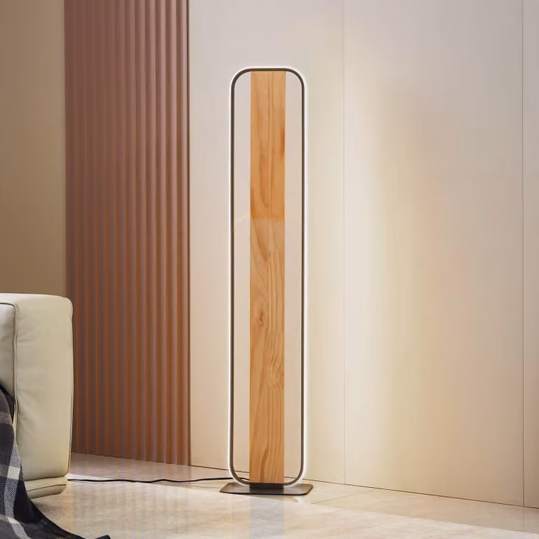 Lampada da terra a LED Romilda Lindby, Legno chiaro, Soggiorno / Sala da pranzo, Campagna / Rustiche, Lampada LED da terra