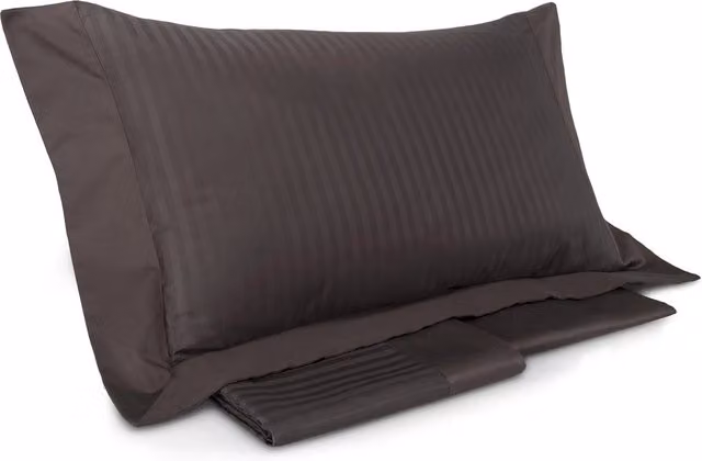 Set Copripiumino Matrimoniale Mitera in Mako Satin a Righe Marrone con Lenzuolo e Federe – 1