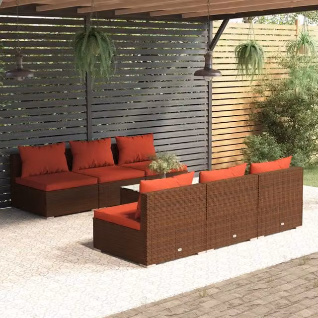 Set Divani da Giardino 7 pz con Cuscini in Polyrattan Marrone 3101459